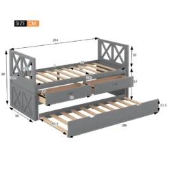 Merax Funktionsbett 90 X200 Cm Jugendbett Tagesbett Mit Schubladen Und Trundle, Funktionsliege Kojenbett Kinderbett Aus Kiefer, Grau -Barbie Store 8b6fc32fb0564a9e37199b72ff0b2700