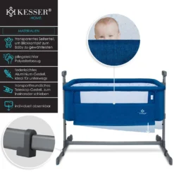 KESSER® Zustellbett Hubi 3in1 Baby Beistellbett Reisebett Babybett Mit Weich Matratze, Mit Rollen Kinderbett, 5-fach Höhenverstellung, Faltbare Seitenwand Für Zu Hause Und Unterwegs, Farbe:Blau -Barbie Store 8b94b4e6c0d2213e601c03236dd93933