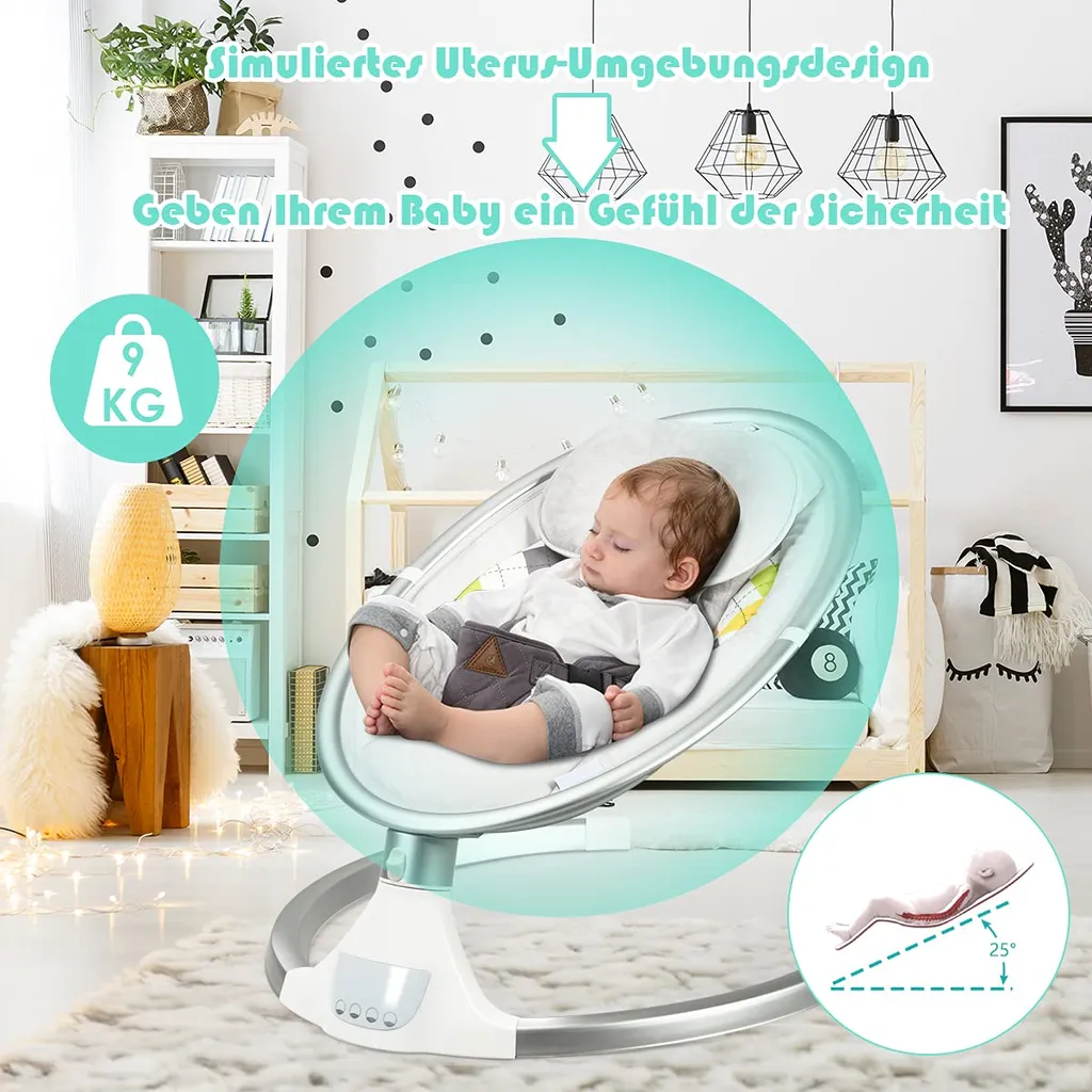 COSTWAY Babywippe Elektrisch Mit Timer, Babyschaukel Babywiege Mit 5 Schwingungsamplituden Musik Und Bluetoothfunktion Beige 4 COSTWAY Babywippe Elektrisch Mit Timer, Babyschaukel Babywiege Mit 5 Schwingungsamplituden Musik Und Bluetoothfunktion Beige – Bild 2