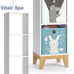 VitaliSpa Kinderregal Hochregal Würfelregal Malia Weiß Eiche Modern 35x160 Cm Kinderzimmer Regal Kindermöbel Ablage Fach Spielzeugaufbewahrung Spielzeugablage Kinderkleidung -Barbie Store 8c6d1337f9420eb7c5f23ee729981f58