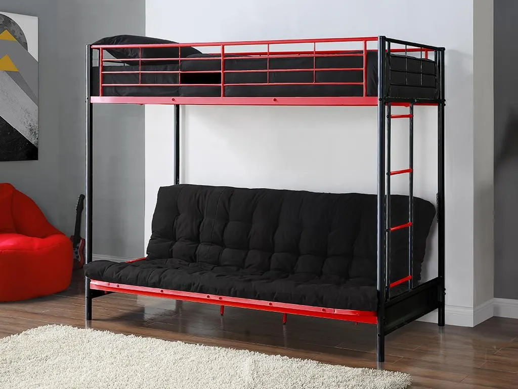 Hochbett Mit Schlafsofa - 90 X 190 Cm - Metall - Rot & Schwarz - MODULO V 4 Hochbett Mit Schlafsofa - 90 X 190 Cm - Metall - Rot & Schwarz - MODULO V – Bild 2