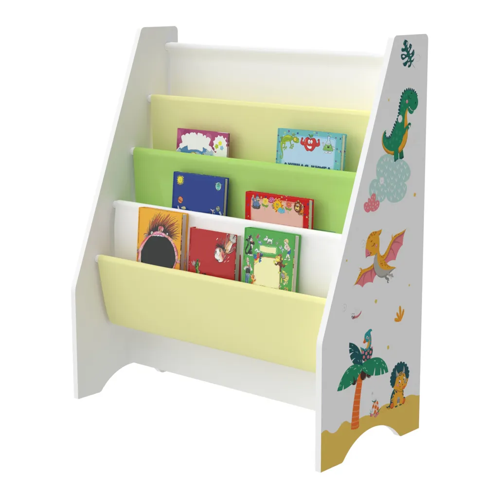 Kinderregal Fisterra Kinder-Bücherregal Freistehend Mit Dinosaurier-Motiv 74 X 62 X 29 Cm Kinderzimmerregal Mit 4 Offenen Ablagefächern Bücher-Organizer Weiß / Grün / Gelb 4 Kinderregal Fisterra Kinder-Bücherregal Freistehend Mit Dinosaurier-Motiv 74 X 62 X 29 Cm Kinderzimmerregal Mit 4 Offenen Ablagefächern Bücher-Organizer Weiß / Grün / Gelb – Bild 2