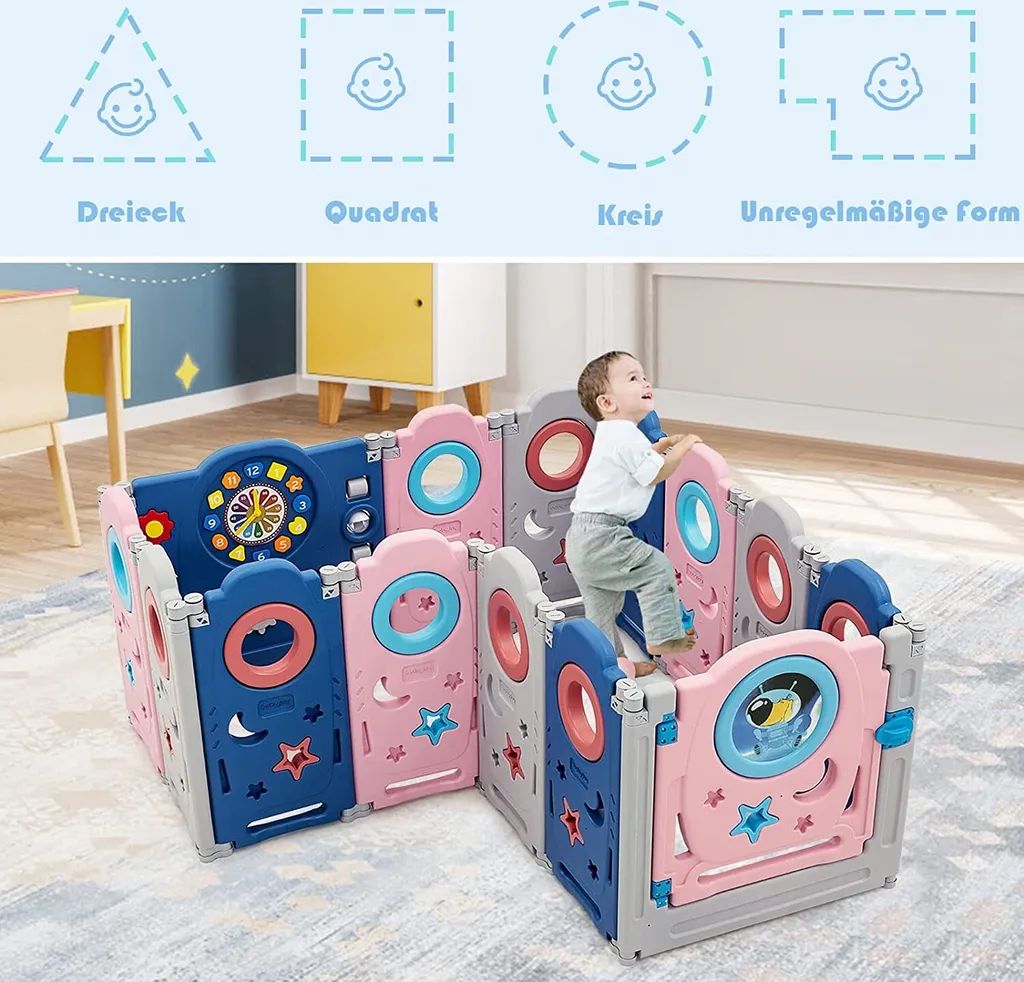 COSTWAY Laufgitter Mit Tür Und Spielzeugboard, Baby Laufstall Faltbar, Absperrgitter Aus Kunststoff, Krabbelgitter, Spielzaun Für Kinder, Schutzgitter (14 Paneelen, Deluxe) 4 COSTWAY Laufgitter Mit Tür Und Spielzeugboard, Baby Laufstall Faltbar, Absperrgitter Aus Kunststoff, Krabbelgitter, Spielzaun Für Kinder, Schutzgitter (14 Paneelen, Deluxe) – Bild 2