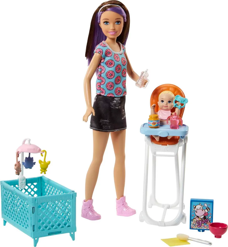 Barbie Skipper Babysitter Puppe (brünett), Spielset Mit Baby-Puppe & Hochstuhl 3 Barbie Skipper Babysitter Puppe (brünett), Spielset Mit Baby-Puppe & Hochstuhl