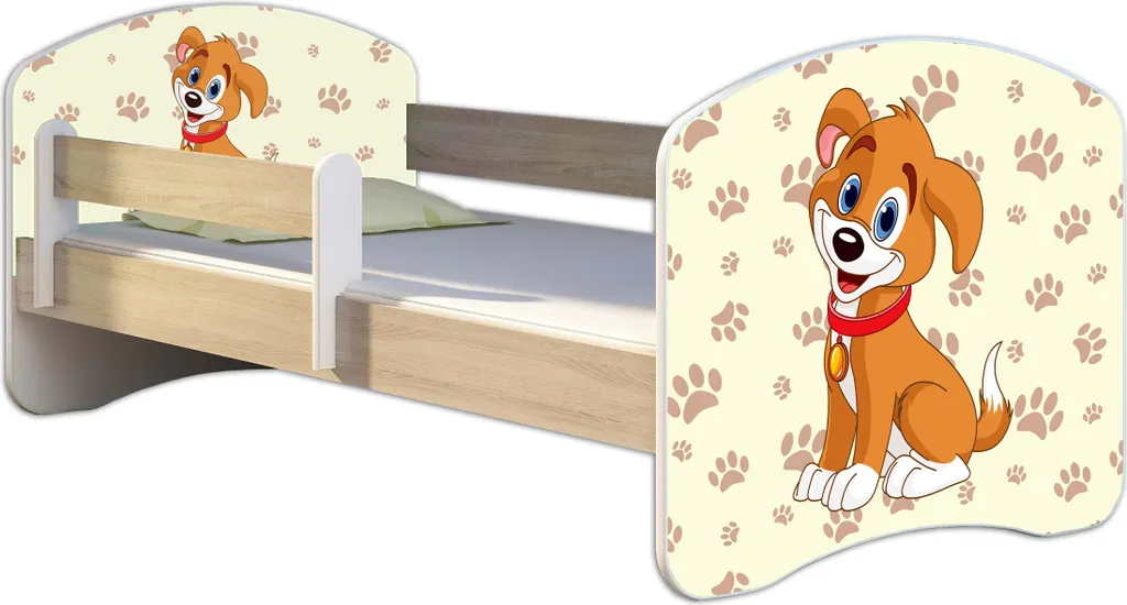 ACMA Jugendbett Kinderbett Junior-Bett Komplett-Set Mit Matratze Lattenrost Und Rausfallschutz Sonoma 11 Welpe 140x70 4 ACMA Jugendbett Kinderbett Junior-Bett Komplett-Set Mit Matratze Lattenrost Und Rausfallschutz Sonoma 11 Welpe 140x70 – Bild 2