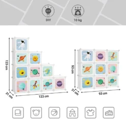SONGMICS Kinderregal Mit 10 Würfeln, Aufbewahrungsschrank Für Kinder, 123 X 31 X 123 Cm, Regalsystem, Steckregal, Schuhregal Aus Kunststoff, Kleiderschrank Mit Türen, Weiß LPC903W01 -Barbie Store 92f0550743c19574abbceacb8abffaf2