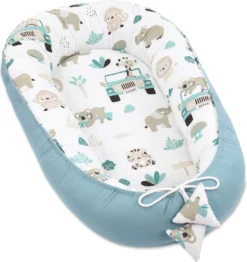 Babynest Kokon Neugeborene 90 X 50 Cm - Handmade Kuschelnest Baby Nestchen Mit Baumwolle Afrika Blau