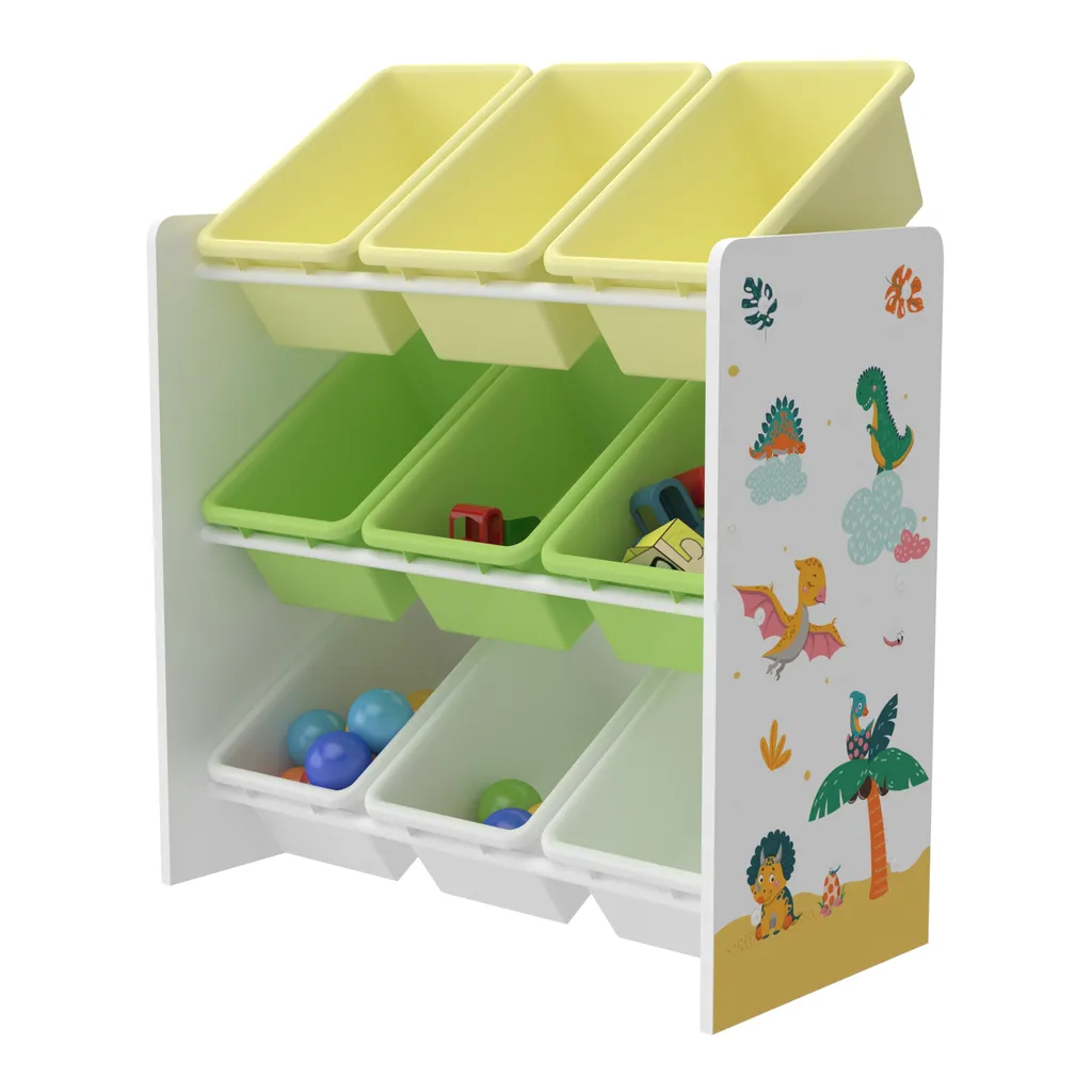 Kinderregal Muxía Mit 9 Aufbewahrungsboxen Spielzeugregal Mit Dinosaurier-Motiv Spielregal Weiß Grün Gelb Kinderzimmer Organizer 4 Kinderregal Muxía Mit 9 Aufbewahrungsboxen Spielzeugregal Mit Dinosaurier-Motiv Spielregal Weiß Grün Gelb Kinderzimmer Organizer – Bild 2