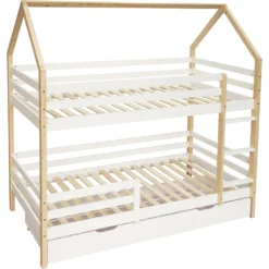 Merax Etagenbett 90x200 Cm Kinderbett Stockbett Mit Schubladen Und Leiter, Lattenrost Und Fallschutz, Spielbett Hausbett Jugendbett Rahmen Aus Kiefer, Weiß Und Natur -Barbie Store 963299cdac2b887b1ee5186d96f927ce