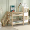 Merax Etagenbett 90x200cm Kinderbett Mit Leiter, Fallschutz Und Lattenrost, Hochbett Stockbett Kiefer Holzbett Hausbett Mit Dach Und Fenster, Weiß/Natur -Barbie Store 979b5ccba4e8a4d4c1e5b3a410c967db