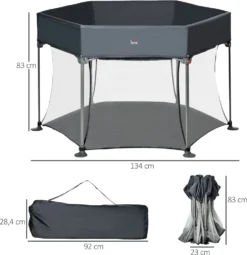 HOMCOM Baby Laufgitter 6 Eckig Zusammenklappbarer Laufstall Absperrgitter Krabbelgitter Reisebett Spielgitter Aktivitätszentrum Für Kinder Schutzgitter Mit Tragetasche Dunkelgrau 134 X 134 X 83 Cm -Barbie Store 97ee5215713725cb0773cdd9ea17662f