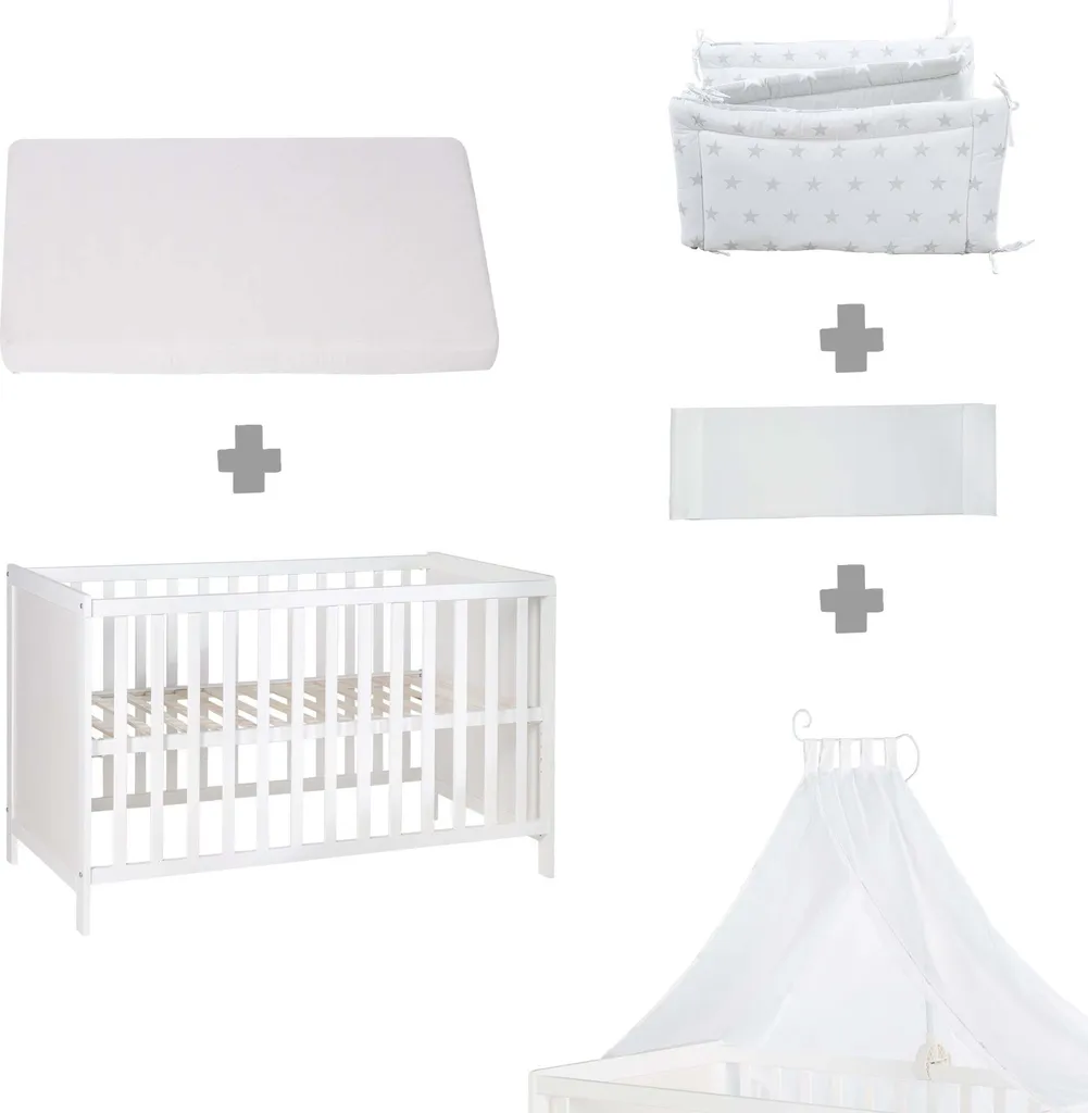 Roba Mulitfunktionsbett Sterne Grau Mit Beistellfunktion, Lattenrost, Matratze, Bettreduzierer, Himmel, Himmelstange, Kinderbett, Anstellbett, Babybett, Höhenverstellbar, Liegefläche 60x120 Cm, Weiß 7 Roba Mulitfunktionsbett Sterne Grau Mit Beistellfunktion, Lattenrost, Matratze, Bettreduzierer, Himmel, Himmelstange, Kinderbett, Anstellbett, Babybett, Höhenverstellbar, Liegefläche 60x120 Cm, Weiß – Bild 5