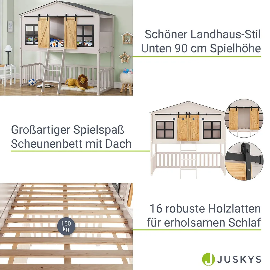 Juskys Kinderbett Farmhaus 90 X 200 Cm Mit Treppe, Dach & Fenster – Hochbett Rosa Für Kinder – Lattenrost Bis 150 Kg – Hausbett Aus Massivholz 6 Juskys Kinderbett Farmhaus 90 X 200 Cm Mit Treppe, Dach & Fenster – Hochbett Rosa Für Kinder – Lattenrost Bis 150 Kg – Hausbett Aus Massivholz – Bild 4