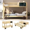 Merax Etagenbett 90x200cm Kinderbett Mit Rechtwinkliger Treppe Und Tafel, Zaun Und Rädern, Stockbett Rahmen Aus Kiefer, Teilbar Zu 2 Einzelbetten, Natur -Barbie Store 9e5a244a7ba455d60a143b609d1f909e