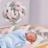 Lospitch Bettschlange Weben Bettumrandung, Babybett Nestchen Stossfaenger Dekoration, Fuer Krippe Kinderbett, Weiche Kristallsamt Kantenschutz Kopfschutz Laenge 2M Grau Weiss Rosa