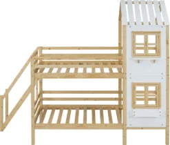 Merax Etagenbett 90x200cm Kinderbett Mit Leiter, Fallschutz Und Lattenrost, Hochbett Stockbett Kiefer Holzbett Hausbett Mit Dach Und Fenster, Weiß/Natur -Barbie Store a0c017f65cebc68db6b80cc6051086f3