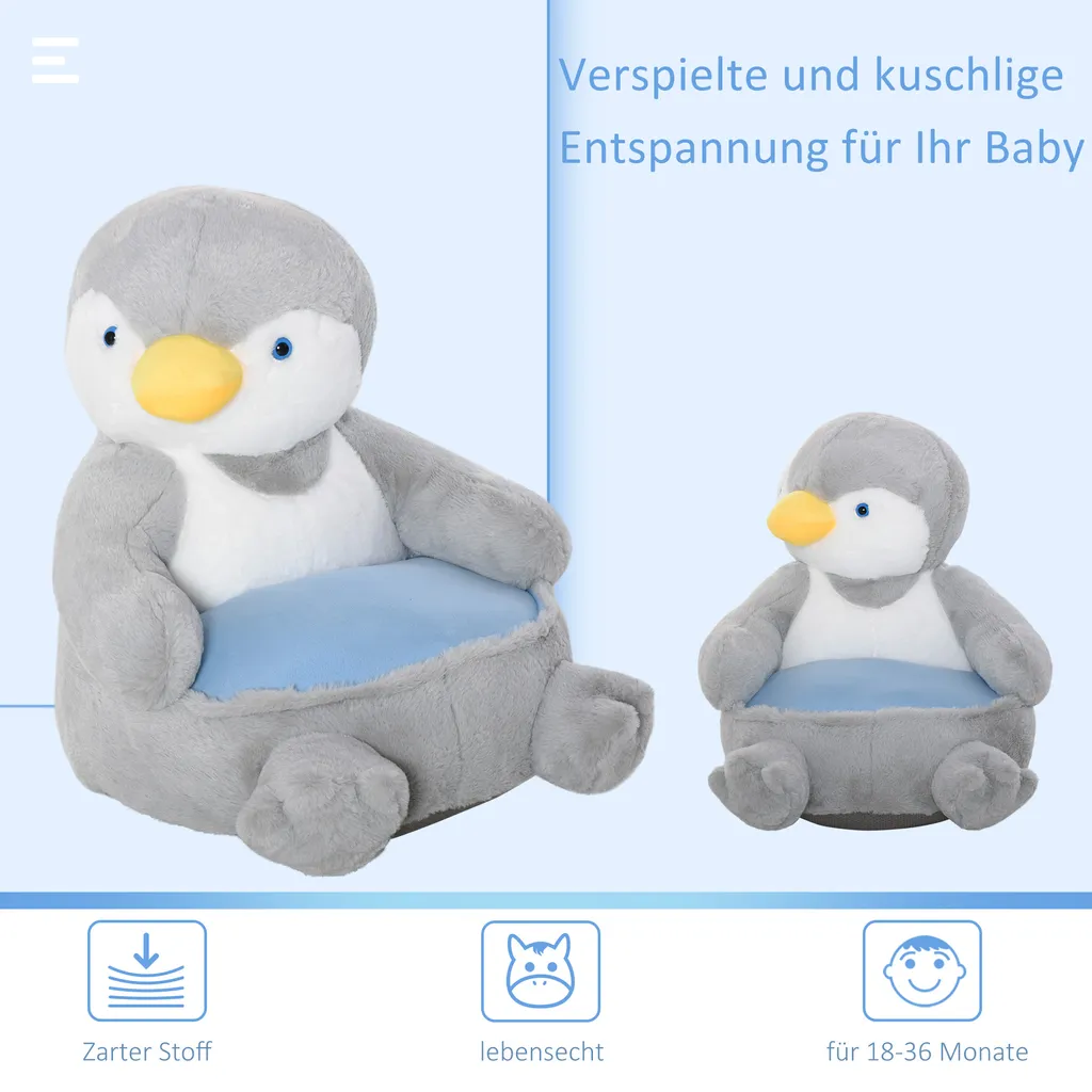 HOMCOM Plüsch-Kindersessel Plüschtier Kinderstuhl Sofa Pinguin Für Spielzimmer Kinderzimmer Für 18-36 Monaten Hellgrau+Blau 59 X 50 X 59 Cm 6 HOMCOM Plüsch-Kindersessel Plüschtier Kinderstuhl Sofa Pinguin Für Spielzimmer Kinderzimmer Für 18-36 Monaten Hellgrau+Blau 59 X 50 X 59 Cm – Bild 4