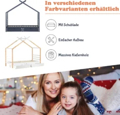Merax Kinderbett 90x200cm Hausbett Mit Lattenrost Und 2 Schubladen, Spielbett Massivholzbett Für Kinder-und Jugendzimmer, Weiß/Natur -Barbie Store a1f66258f97d3efad9f1c3b9961b8e74