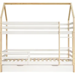 Merax Etagenbett 90x200 Cm Kinderbett Stockbett Mit Schubladen Und Leiter, Lattenrost Und Fallschutz, Spielbett Hausbett Jugendbett Rahmen Aus Kiefer, Weiß Und Natur -Barbie Store a3a33c8a7699b3d37827bc632b972784