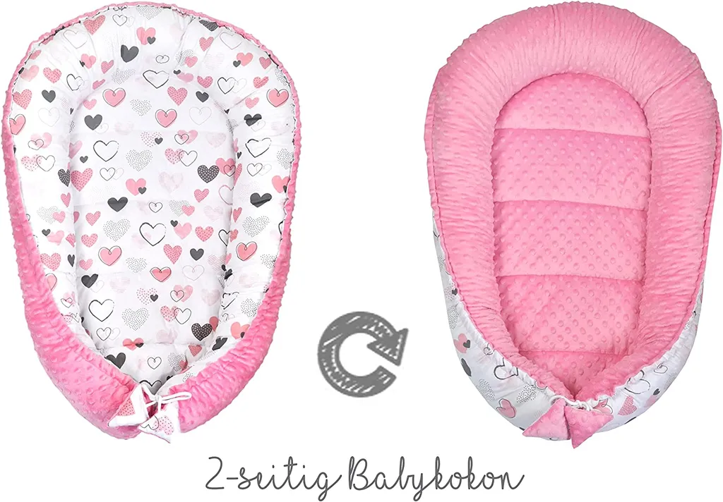 PIMKO Babynest 2seitig Minky Babynestchen Für Baby Kuschelnest Babykokon Für Säuglinge Und Neugeborene Babykissen Für Zuhause 55 X 90 Cm - ROSA Herzen 4 PIMKO Babynest 2seitig Minky Babynestchen Für Baby Kuschelnest Babykokon Für Säuglinge Und Neugeborene Babykissen Für Zuhause 55 X 90 Cm - ROSA Herzen – Bild 2