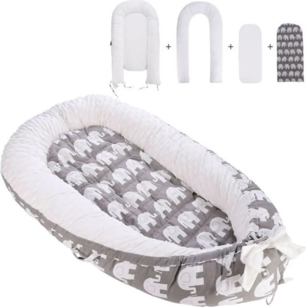 Topchances Kuschelnest Babynest Multifunktionales Nest Für Babys Säuglinge Reisebett, 100% Baumwolle Bionic Bett, Für 0-24 Monate Baby Und Säuglinge (Grau/Elefant) 3 Topchances Kuschelnest Babynest Multifunktionales Nest Für Babys Säuglinge Reisebett, 100% Baumwolle Bionic Bett, Für 0-24 Monate Baby Und Säuglinge (Grau/Elefant)