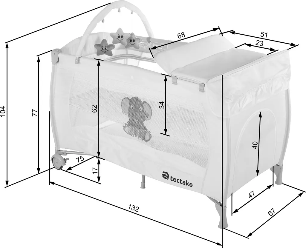 Tectake Kinderreisebett Elefant 132x75x104cm Mit Wickelauflage Und Transporttasche - Braun 8 Tectake Kinderreisebett Elefant 132x75x104cm Mit Wickelauflage Und Transporttasche - Braun – Bild 6