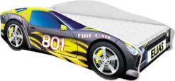 ACMA Jugendbett Kinderbett Auto-Bett Junior Cars Bett Komplett-Set Mit Matratze, Lattenrost Und Rausfallschutz 160x80 Cm - CAR-6 + NAME -Barbie Store a484e44150cc2a03f98fe0320aec9e9a