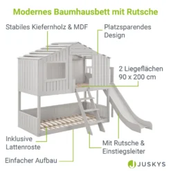 Juskys Kinderbett Baumhaus 90 X 200 Cm Mit Dach, Rutsche & Leiter – Etagenbett Weiß Für Kinder – 2x Lattenrost Bis 150 Kg – Hausbett Aus Massivholz -Barbie Store a56171960ea1e477b51ed768b86f4e70