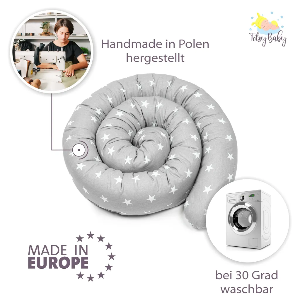 Bettschlange 300 Cm Nestchenschlange Für Baby Bettrolle 3m Bettumrandung Babybettschlange Grau Mit Weißen Sternen 6 Bettschlange 300 Cm Nestchenschlange Für Baby Bettrolle 3m Bettumrandung Babybettschlange Grau Mit Weißen Sternen – Bild 4