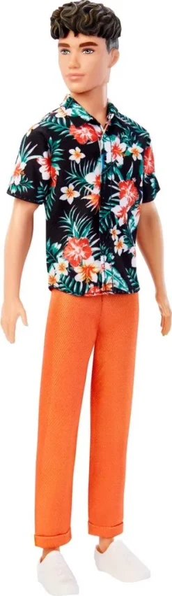 Barbie Ken Fashionistas-Puppe , Kurze Braune Haare, Hawaiihemd Mit Blumenmuster, Orangefarbene, Umgekrempelte Hose, Weiße Schuhe Zum Hineinschlüpfen, Für Kinder Von 3 Bis 8 Jahren -Barbie Store a61e6a911004d024cfc80c30ad45b89a