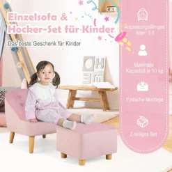 COSTWAY Kindersofa Mit Hocker, Kinderstuhl Mit Flügellehne, Kleines Sofa Für Kleinkinder 3-5 Jahre, Samt-Kindercouch Für Spielzimmer & Kinderzimmer, Kindersessel Mit Ottomane (Rosa) -Barbie Store a8698d6e437d773c73b4b34c37f377e5