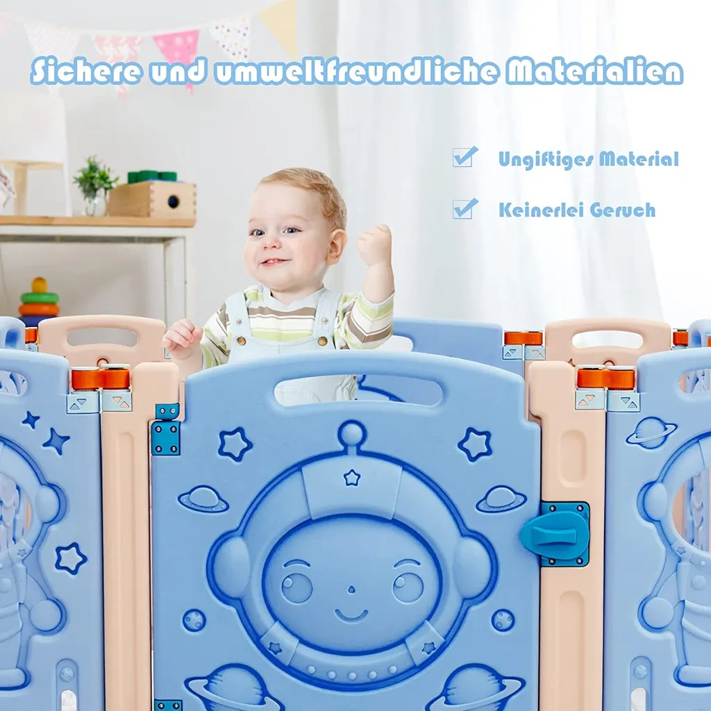 COSTWAY Laufgitter Mit Tür Und Spielzeugboard, Baby Laufstall Faltbar, Absperrgitter Aus Kunststoff, Krabbelgitter, Spielzaun Für Kinder, Schutzgitter (16 Paneelen) 4 COSTWAY Laufgitter Mit Tür Und Spielzeugboard, Baby Laufstall Faltbar, Absperrgitter Aus Kunststoff, Krabbelgitter, Spielzaun Für Kinder, Schutzgitter (16 Paneelen) – Bild 2