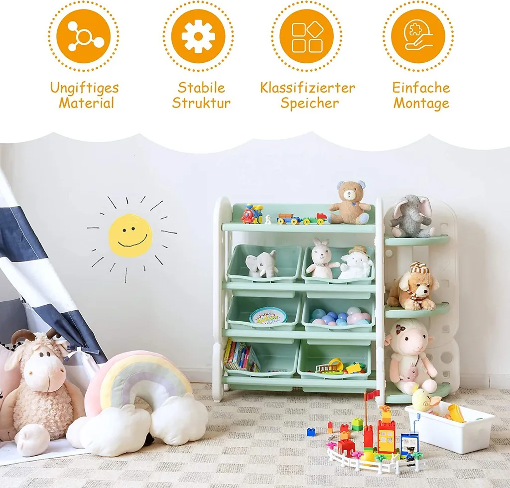 COSTWAY Kinder Spielzeugregal Mit 6 Aufbewahrungsboxen Und 4 Ablagen, Eckregal Aus Kunststoff, Kinderregal, Aufbewahrungsregal Ideal Für Kinderzimmer Und Kindergarten 5 COSTWAY Kinder Spielzeugregal Mit 6 Aufbewahrungsboxen Und 4 Ablagen, Eckregal Aus Kunststoff, Kinderregal, Aufbewahrungsregal Ideal Für Kinderzimmer Und Kindergarten – Bild 3