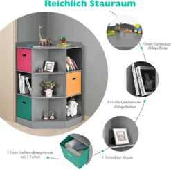 COSTWAY 3-stöckiges Kinderregal Mit 6 Offenen Regalen & 3 Farbigen Körben, Moderner Eckregal Zur Aufbewahrung, Aufbewahrungsschrank Mit 9 Fächern, Beistellschrank Für Kinderzimmer, Wohnzimmer (Grau) 10 COSTWAY 3-stöckiges Kinderregal Mit 6 Offenen Regalen & 3 Farbigen Körben, Moderner Eckregal Zur Aufbewahrung, Aufbewahrungsschrank Mit 9 Fächern, Beistellschrank Für Kinderzimmer, Wohnzimmer (Grau) -Barbie Store ae18de421e1d3b34b735642eea45365f