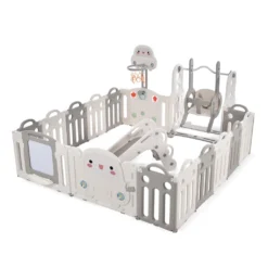 Laufgitter Baby, Laufstall Faltbar, Mit Zeichenbrett Pinsel Rutsche Schaukel Basketballkorb Kunststoff Schutzgitter Absperrgitter Drinnen Draußen Krabbelgitter Für Kinder -Barbie Store b04e09bdd8ad8e78429cc348426a5281