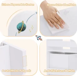 COSTWAY Freistehender Kinderzimmerschrank, 3-stöckiger Kinderzimmerregal, Spielzeug-Organizer Für Kleinkinder Mit 5 Fächern & 2 Aufbewahrungsboxen & 3 Regalen (Planetenrakete) -Barbie Store b210f20c282b38474edfe5be7b93a7bc