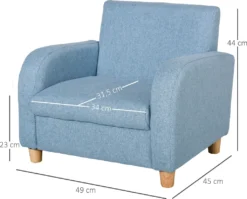 HOMCOM Kindersessel Kindersofa Mit Dickem Schaumstoff Und Dicken Sitzkissen Kindercouch Stuhl Liegesofa Mit Anti-Rutsch-Füßen Für 3-8 Jahre Kinder Holz Leinen Schaumstoff Blau 49x45x44,5 Cm -Barbie Store b220f8612a97382093e95253c4201f19