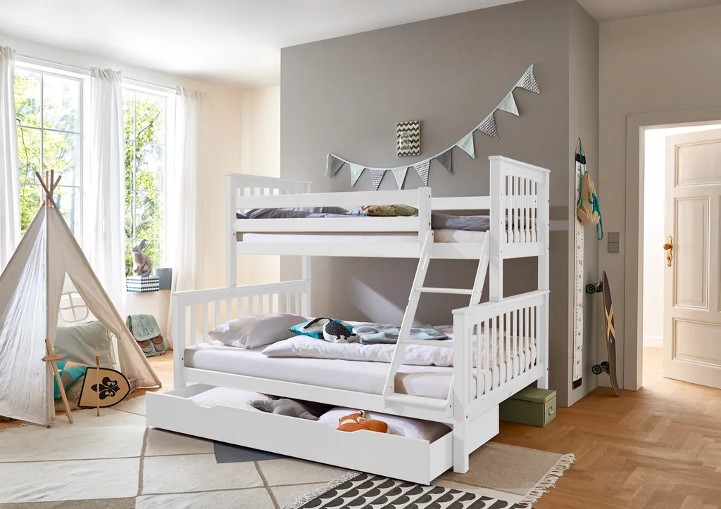 RELITA - Etagenbett 90/140 X 200 Cm Liegefläche Kick, Mit Bettschublade, Buche Massiv Weiß Lackiert 5 RELITA - Etagenbett 90/140 X 200 Cm Liegefläche Kick, Mit Bettschublade, Buche Massiv Weiß Lackiert – Bild 3