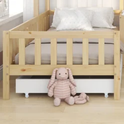 Merax Kinderbett 90x200cm/140x70cm Hausbett Mit Schubladen Und Regalen, Zaun Und Lattenrost, Spielbett Kinderhaus Aus Kiefernholz Für Zwei Kinder, Natur -Barbie Store b2830b22032d75d9d46b25f1f020c9e2