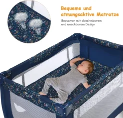 COSTWAY 2 In 1 Reisebett & Laufstall Klappbar, 120 X 60cm Kinderbett, 2 Ebenen Babybett Mit Matratze Und Tragetasche (Blau) -Barbie Store b32f2c404b7a0745cb053eec92b5cfb8