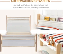 HOMCOM Kinderbett Jugendbett Hausbett Mit Betttasche Spielzeugtasche Ab 3 Jahre Holzbett Kinderzimmer Spielbett Einzelbett Kiefernholz Weiß+Natur 229 X 98 X 95 Cm -Barbie Store b4cb232ca85075d39680c173b7b60822