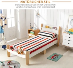 HOMCOM Kinderbett Jugendbett Hausbett Mit Betttasche Spielzeugtasche Ab 3 Jahre Holzbett Kinderzimmer Spielbett Einzelbett Kiefernholz Weiß+Natur 229 X 98 X 95 Cm -Barbie Store b525461a85568af3cafd0fefa5799e73