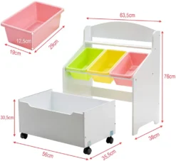 COSTWAY Spielzeugregal Mit Rollbarem Fach, 3 Kleinen Aufbewahrungsboxen Und Ablage, Spielzeugschrank, Kinderregal, Spielzeug Organizer Ideal Für Kinderzimmer Und Kindergarten (Weiß) -Barbie Store b52aa714777733be378edfcec2aa20d3