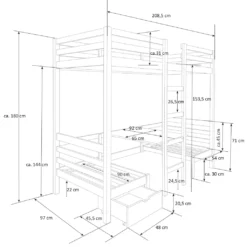Homestyle4u 1727, Kinder Hochbett Mit Schreibtisch Weiß, Massivholz Kiefer, 90x200 Cm -Barbie Store b79479a05909451e2426715e2322f4b9