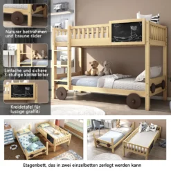 Merax Etagenbett 90x200cm Kinderbett Mit Rechtwinkliger Treppe Und Tafel, Zaun Und Rädern, Stockbett Rahmen Aus Kiefer, Teilbar Zu 2 Einzelbetten, Natur -Barbie Store b87dee52fe5dfaf8e1c8a4e9d20617f0