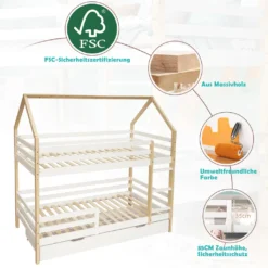 Merax Etagenbett 90x200 Cm Kinderbett Stockbett Mit Schubladen Und Leiter, Lattenrost Und Fallschutz, Spielbett Hausbett Jugendbett Rahmen Aus Kiefer, Weiß Und Natur -Barbie Store b9149797398eacda3da991ec2d46bcee