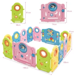 COSTWAY 14 Paneele Laufgitter, Baby Laufstall Mit Tür Und Spielzeugboard, Absperrgitter Mit Sicherheitsschloss, Krabbelgitter Spielzaun Für Kinder 6 Monate-6 Jahre Alt -Barbie Store bb1b0921bda6a2a0d8f1fc35af9f2f9e