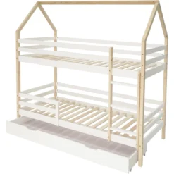 Merax Etagenbett 90x200 Cm Kinderbett Stockbett Mit Schubladen Und Leiter, Lattenrost Und Fallschutz, Spielbett Hausbett Jugendbett Rahmen Aus Kiefer, Weiß Und Natur -Barbie Store bc0c3b5cd2455041a03a30bd35a1e417