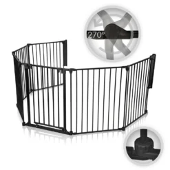 Baby Vivo Kaminschutzgitter / Absperrgitter 5+1 Mit Tür In Schwarz (5 Elemente Und Eine Tür) - PREMIUM