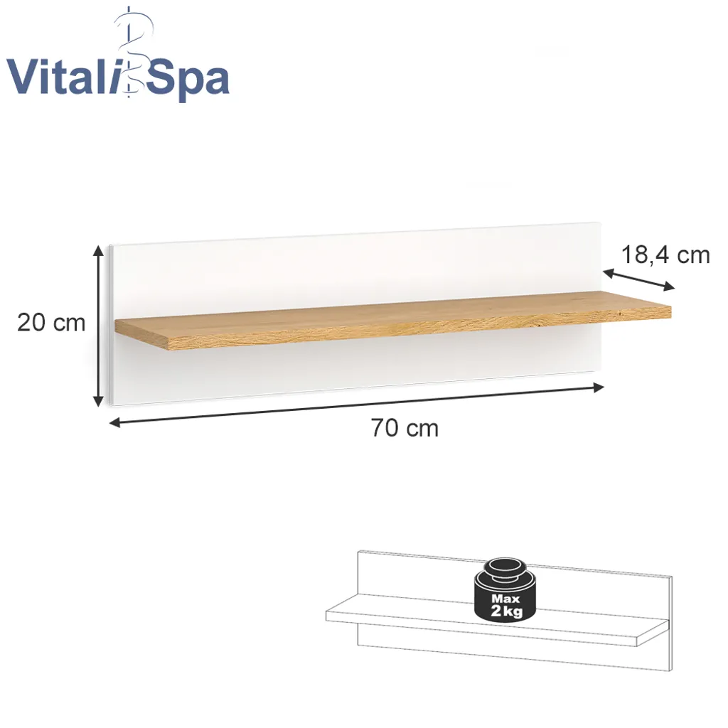 VitaliSpa Wandregal Hängeregal Ablageregal Malia Weiß Eiche Modern 70x20 Cm Kinderzimmer Regal Babyzimmerregal Kindermöbel Babymöbel Ablage Aufbewahrung 5 VitaliSpa Wandregal Hängeregal Ablageregal Malia Weiß Eiche Modern 70x20 Cm Kinderzimmer Regal Babyzimmerregal Kindermöbel Babymöbel Ablage Aufbewahrung – Bild 3